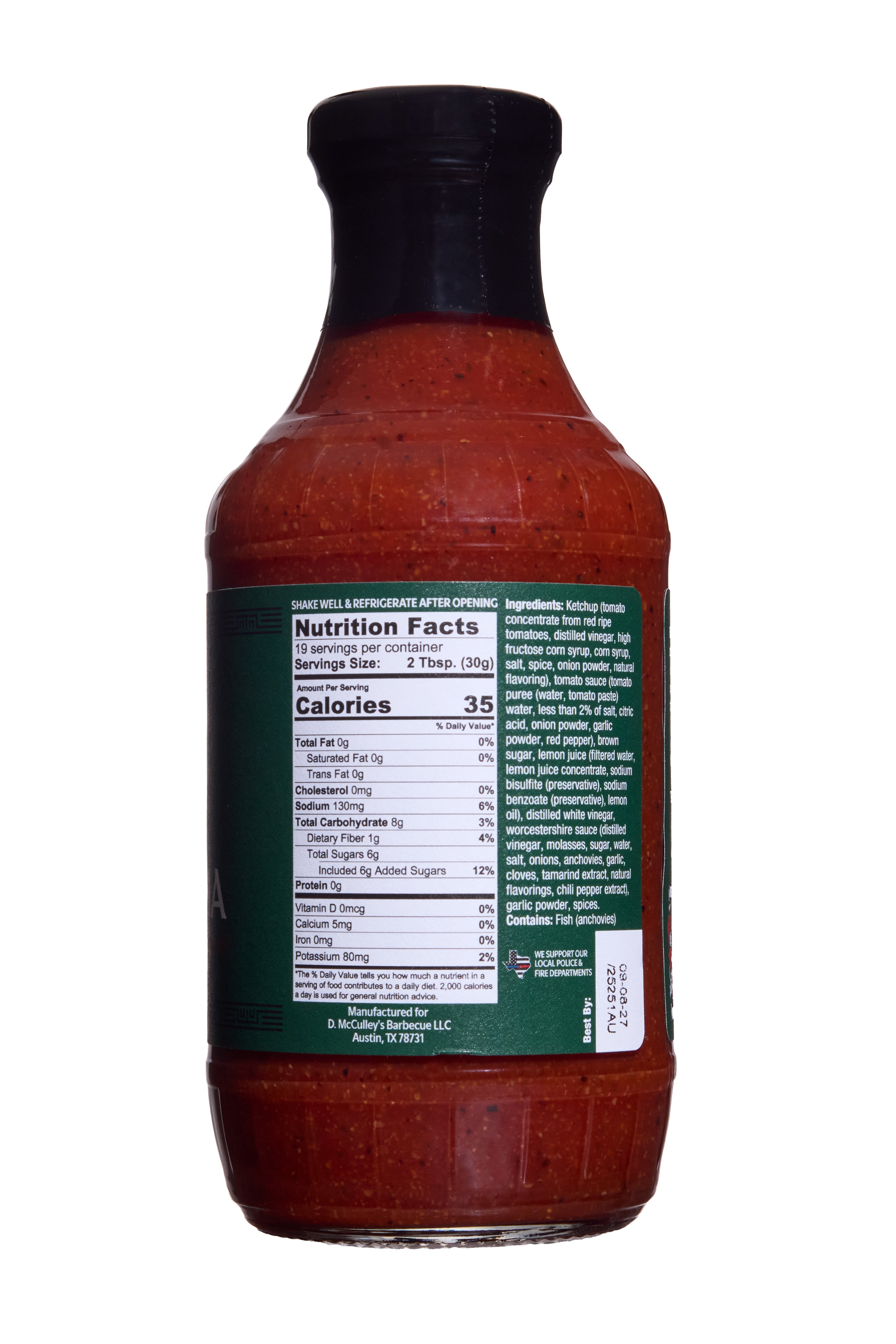 The back of a Torcatha Original BBQ Sauce bottle with the Nutrition Facts visible on a white background. 